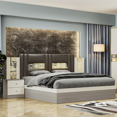 Cuadro de madera contemporáneo sencillo cama de tamaño real habitación principal completa casa doble de lujo conjunto de muebles de dormitorio moderno