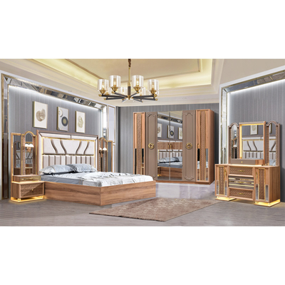 Estilo turco de lujo Cuadro de madera de tamaño King Set de cama Led Headboard Moderno clásico Full Home Muebles de dormitorio de madera