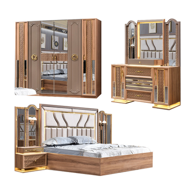 Estilo turco de lujo Cuadro de madera de tamaño King Set de cama Led Headboard Moderno clásico Full Home Muebles de dormitorio de madera