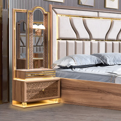 Estilo turco de lujo Cuadro de madera de tamaño King Set de cama Led Headboard Moderno clásico Full Home Muebles de dormitorio de madera