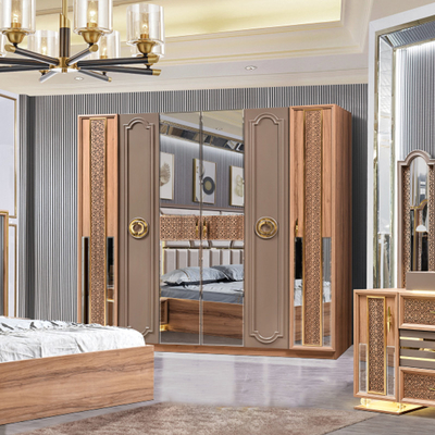 Estilo turco de lujo Cuadro de madera de tamaño King Set de cama Led Headboard Moderno clásico Full Home Muebles de dormitorio de madera