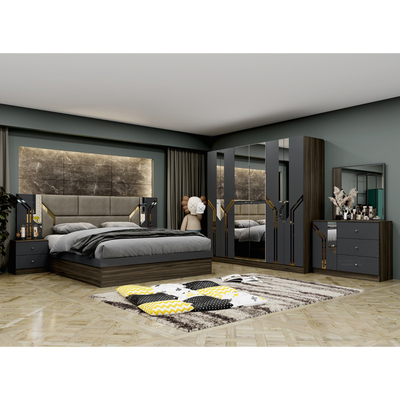 Venta al por mayor Barato Cuadro de madera de lujo Cama doble de tamaño King Modern Home Turco Madera MDF conjunto de dormitorio completo Muebles
