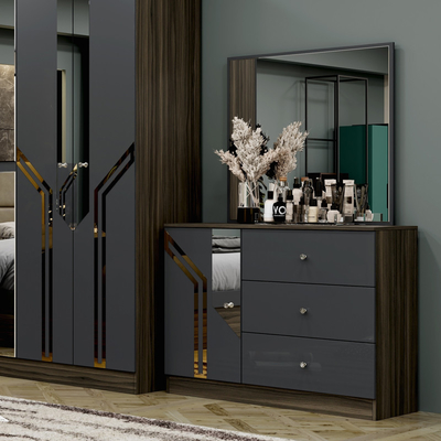 Venta al por mayor Barato Cuadro de madera de lujo Cama doble de tamaño King Modern Home Turco Madera MDF conjunto de dormitorio completo Muebles
