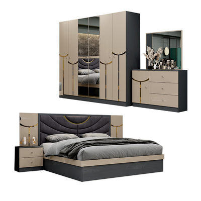 Venta al por mayor Barato Cuadro de madera de lujo Cama doble de tamaño King Modern Home Turco Madera MDF conjunto de dormitorio completo Muebles
