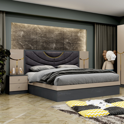 Venta al por mayor Barato Cuadro de madera de lujo Cama doble de tamaño King Modern Home Turco Madera MDF conjunto de dormitorio completo Muebles