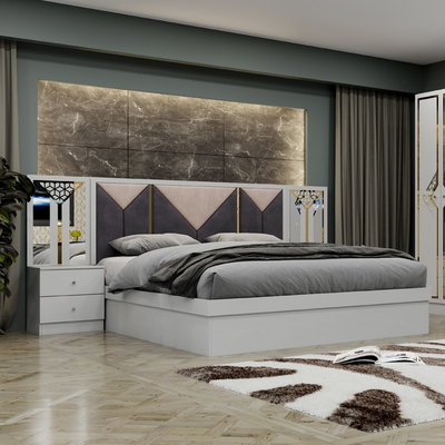Cuadro de madera de alta calidad, cama doble de tamaño real, habitación de lujo, conjunto de muebles turcos de madera