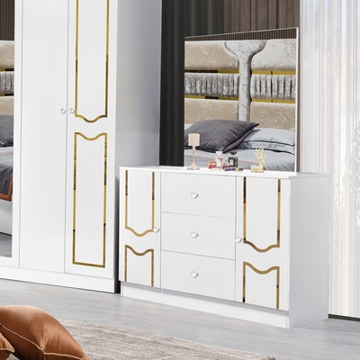 Cuadro de madera blanco de alto brillo cama doble suite de lujo tamaño rey diseño moderno Mdf conjunto completo muebles de dormitorio