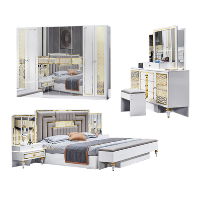 Venta al por mayor de alta calidad de madera de marco moderno cama doble hogar master habitación tamaño rey lujo conjunto de muebles de dormitorio turco