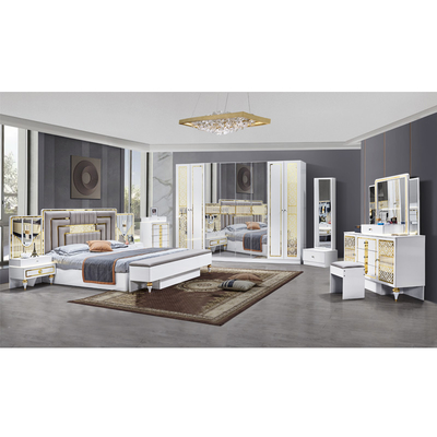 Venta al por mayor de alta calidad de madera de marco moderno cama doble hogar master habitación tamaño rey lujo conjunto de muebles de dormitorio turco