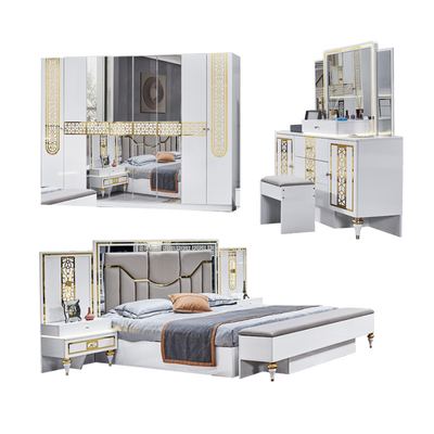 Al por mayor de alta calidad Cuadro de madera cama doble habitación maestra tamaño rey de madera de lujo moderno conjunto completo de dormitorio muebles
