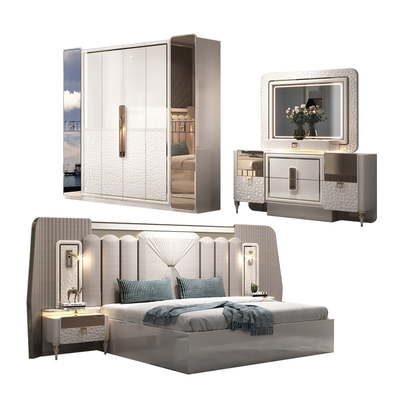 Nuevo diseño Modern Headboard Iluminado Madera King Size Set Dormitorio Doble Cuadro de Madera Completo Luxo Muebles para el Hogar