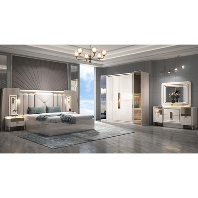 Nuevo diseño Modern Headboard Iluminado Madera King Size Set Dormitorio Doble Cuadro de Madera Completo Luxo Muebles para el Hogar