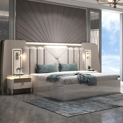 Nuevo diseño Modern Headboard Iluminado Madera King Size Set Dormitorio Doble Cuadro de Madera Completo Luxo Muebles para el Hogar