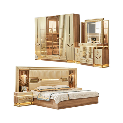 2025 Nuevo Diseño Moderno King Size Dormitorio de Cuero Doble Suite Sala Principal Set Completo De Luxo De Madera 5 Piezas Muebles Para El Hogar Set Dormitorio
