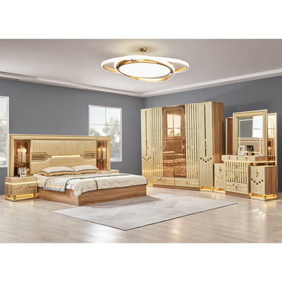 2025 Nuevo Diseño Moderno King Size Dormitorio de Cuero Doble Suite Sala Principal Set Completo De Luxo De Madera 5 Piezas Muebles Para El Hogar Set Dormitorio