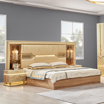 2025 Nuevo Diseño Moderno King Size Dormitorio de Cuero Doble Suite Sala Principal Set Completo De Luxo De Madera 5 Piezas Muebles Para El Hogar Set Dormitorio