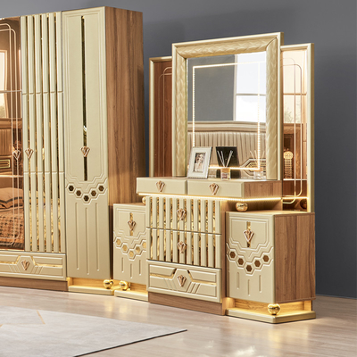 2025 Nuevo Diseño Moderno King Size Dormitorio de Cuero Doble Suite Sala Principal Set Completo De Luxo De Madera 5 Piezas Muebles Para El Hogar Set Dormitorio