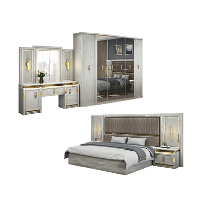 Completo de cuero moderno de madera de tamaño king cama de 5 piezas conjuntos doble habitación maestra reina completa de lujo casa conjunto de muebles de dormitorio