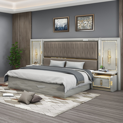 Completo de cuero moderno de madera de tamaño king cama de 5 piezas conjuntos doble habitación maestra reina completa de lujo casa conjunto de muebles de dormitorio