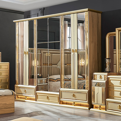 Cama de tamaño real de madera de oro moderno habitación doble villa hogar real completo de madera de lujo muebles de dormitorio
