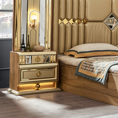 Cama de tamaño real de madera de oro moderno habitación doble villa hogar real completo de madera de lujo muebles de dormitorio