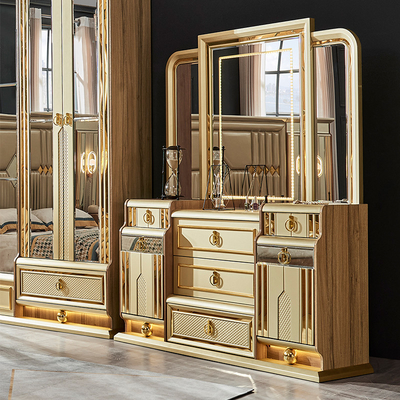 Cama de tamaño real de madera de oro moderno habitación doble villa hogar real completo de madera de lujo muebles de dormitorio