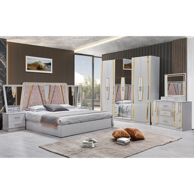 Foshan mayorista marco de madera doble cuero King Size habitación suite hogar de madera reina completa barato moderno lujo conjunto de muebles de dormitorio