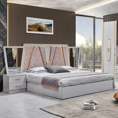 Foshan mayorista marco de madera doble cuero King Size habitación suite hogar de madera reina completa barato moderno lujo conjunto de muebles de dormitorio
