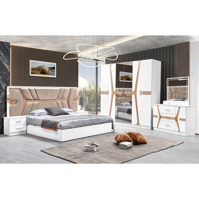 Estilo turco de lujo Cuadro de madera de tamaño King Set de cama Led Headboard Moderno clásico Full Home Muebles de dormitorio de madera