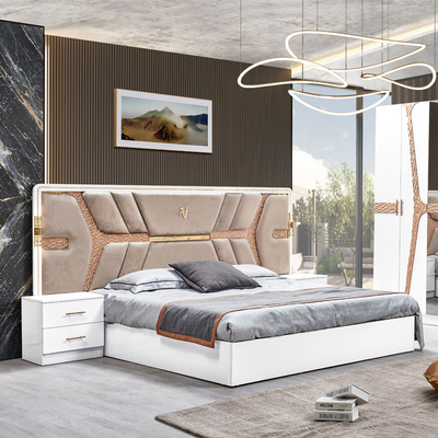 Estilo turco de lujo Cuadro de madera de tamaño King Set de cama Led Headboard Moderno clásico Full Home Muebles de dormitorio de madera
