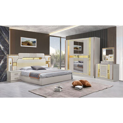 Estilo turco de lujo Cuadro de madera de tamaño King Set de cama Led Headboard Moderno clásico Full Home Muebles de dormitorio de madera