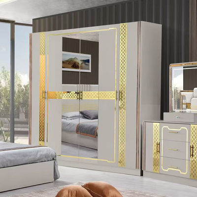 Estilo turco de lujo Cuadro de madera de tamaño King Set de cama Led Headboard Moderno clásico Full Home Muebles de dormitorio de madera