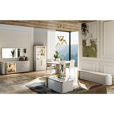 Diseño sencillo Display de vidrio blanco Estante de vinos Muebles de comedor de lujo moderno Salón de estar de madera Bar de casa Gabinete de vinos