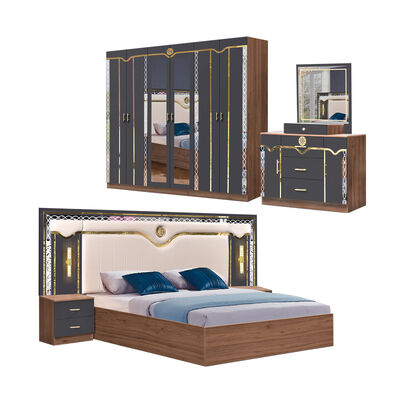 China mayorista barata de madera MDF king tamaño de cama conjunto de 5 piezas de habitación doble moderno de lujo de madera marco de habitación conjuntos de muebles