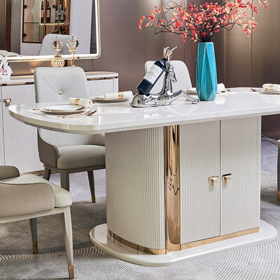 Casa de lujo moderna Mesa de comedor y sillas de madera Conjunto de 6 asientos Muebles Blancos Conjunto completo de comedor de madera