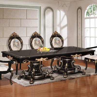 Comedor de lujo de estilo clásico europeo Conjunto de mesa de comedor de 6 asientos sillas completas para el hogar Antiguo conjunto de comedor de madera grande Muebles