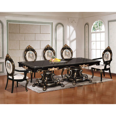 Comedor de lujo de estilo clásico europeo Conjunto de mesa de comedor de 6 asientos sillas completas para el hogar Antiguo conjunto de comedor de madera grande Muebles