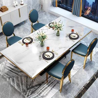 Juego de mesa de comedor de lujo completo con diseño moderno, 8 plazas, muebles de comedor, sobre de mármol blanco, juego de mesa de comedor de lujo