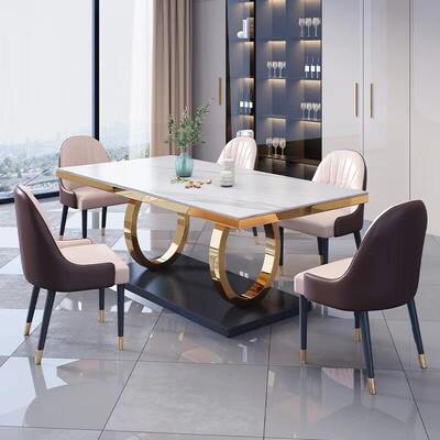 Juego de mesa de comedor de lujo completo con diseño moderno, 8 plazas, muebles de comedor, sobre de mármol blanco, juego de mesa de comedor de lujo