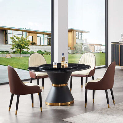 Juego de mesa de comedor con tapa de pizarra de mármol negro de diseño moderno, 4 sillas, muebles para el hogar, mesa de comedor redonda de lujo para 6 comensales