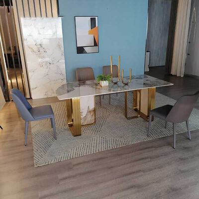 Juego de mesa y sillas de comedor de metal moderno de diseño italiano, muebles para el hogar, comedor, mesa de comedor de lujo de mármol y pizarra