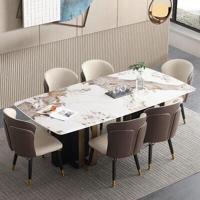Juego de mesa y sillas de comedor de metal real de diseño moderno para 6 personas, muebles para el hogar, comedor, mesa de comedor de mármol de lujo dorada