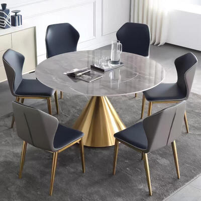 Mesa de comedor dorada con base de metal de diseño moderno para restaurante, juego de 4 o 6 sillas, muebles para el hogar, mesa de comedor de lujo para el comedor