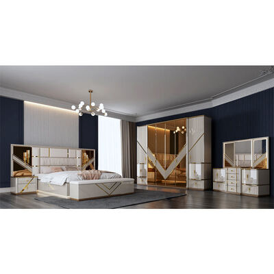 Mayorista Turco Completo Luxury Set de dormitorio de hogar Almacenamiento Dormitorio doble Cuadro de madera King Size Muebles de dormitorio moderno