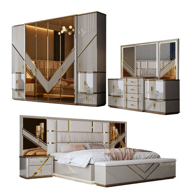 Mayorista Turco Completo Luxury Set de dormitorio de hogar Almacenamiento Dormitorio doble Cuadro de madera King Size Muebles de dormitorio moderno