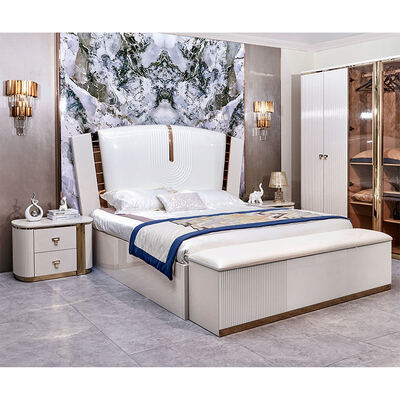 Lecho de madera de lujo de cuero King Size Set de dormitorio completo habitación para adultos doble Cuadro de madera Completo conjunto de muebles de dormitorio de lujo moderno