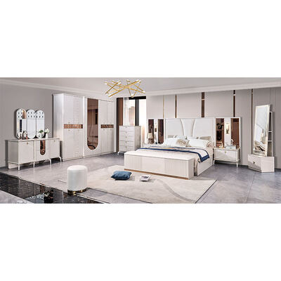 Lecho de madera de lujo de cuero King Size Set de dormitorio completo habitación para adultos doble Cuadro de madera Completo conjunto de muebles de dormitorio de lujo moderno