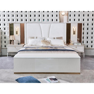Lecho de madera de lujo de cuero King Size Set de dormitorio completo habitación para adultos doble Cuadro de madera Completo conjunto de muebles de dormitorio de lujo moderno