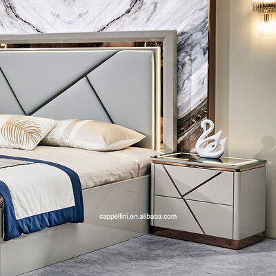 Casa sencilla Cuadro de madera doble cama de cuero moderno de lujo de madera de tamaño completo Queen Set de muebles de dormitorio