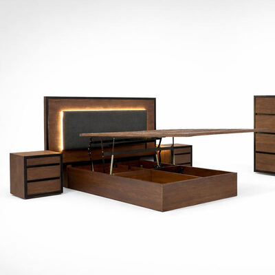 American Simple Dormitorio de madera sólida Conjuntos ajustables de cama doble Almacenamiento en el hogar Cuadro de madera King Size Muebles completos de dormitorio